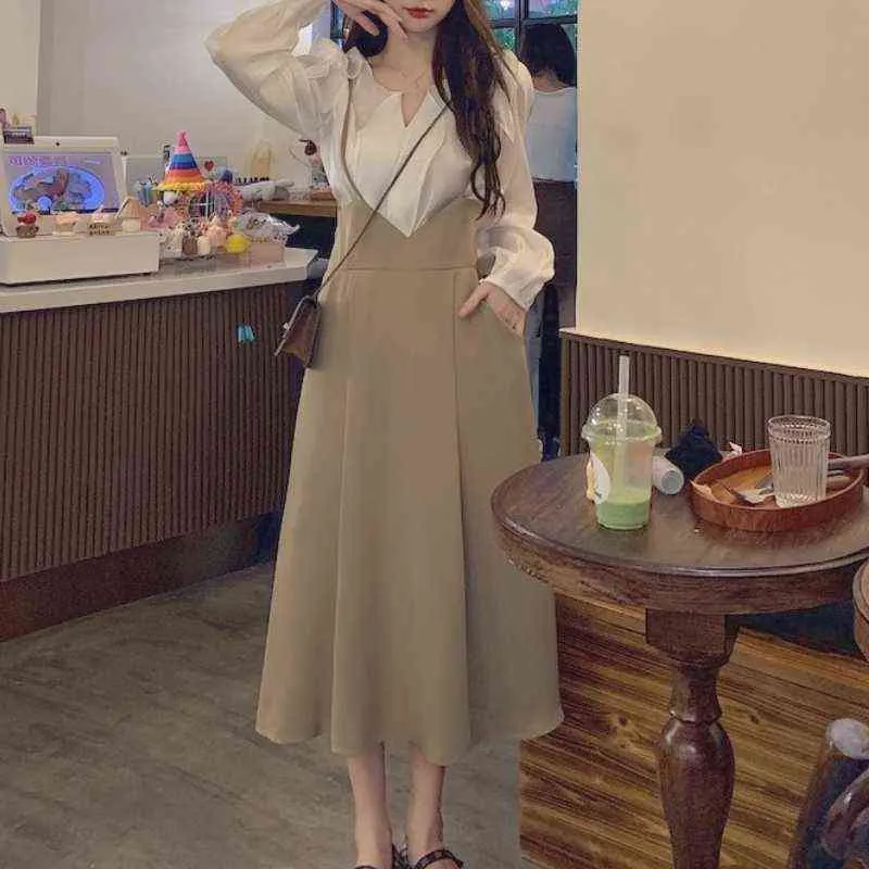 Sweet Vintage Midi Dresses for Women 2021 Autumn Dress Set Korean Fashion Long Sleeve Elegant Evening Party Dress Female Y1204