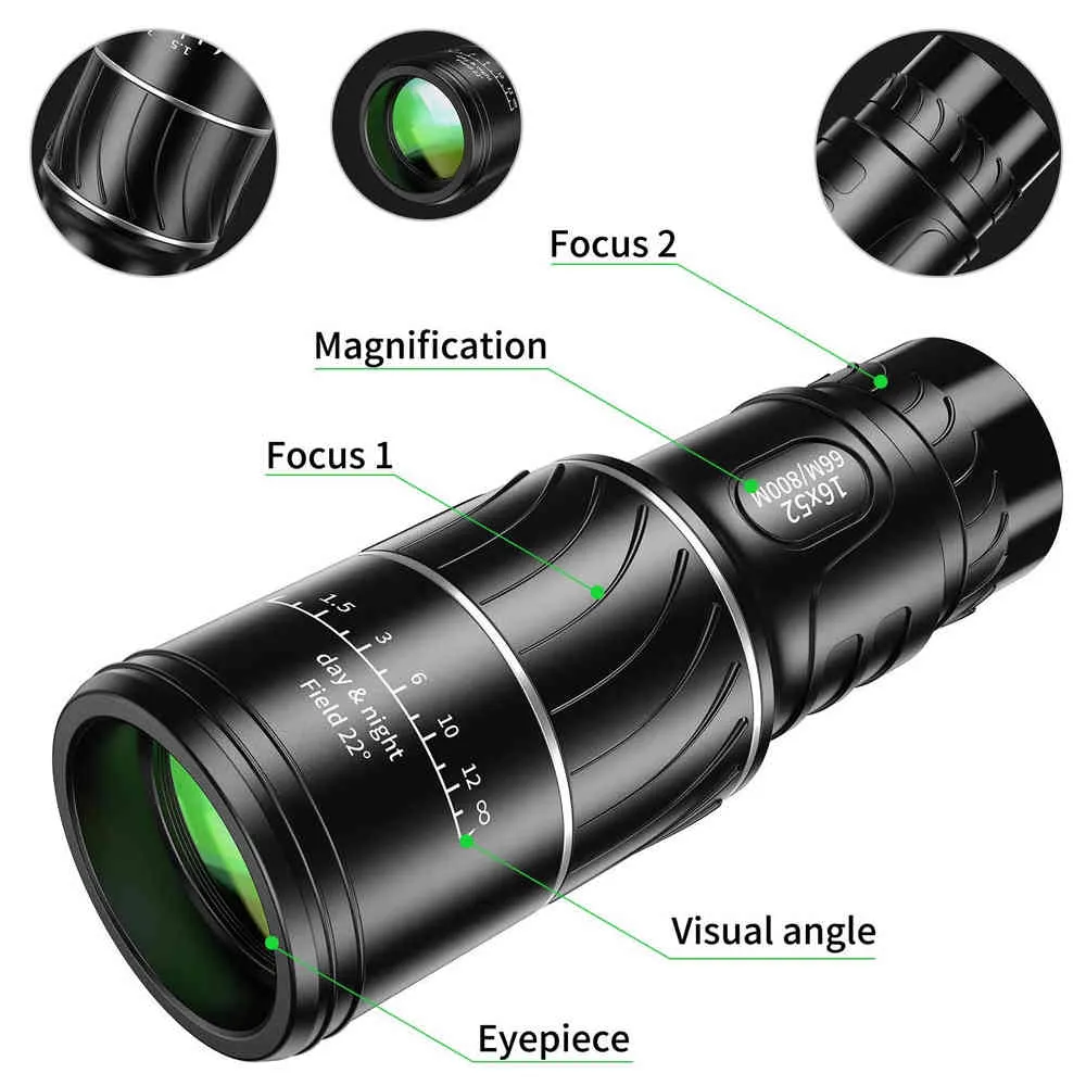 Apexel HD Dual Focus Monokulär 16x52 Med Natt Vision Hög Power Vattentät Teleskop Utomhusjakt Turism Fågelskådning