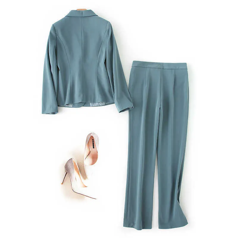 Two-piece suit of high-quality fabric ladies professional office pants Fall slim solid color jacket Casual trousers 210527