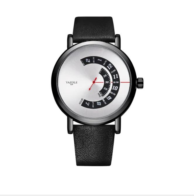 Yazolel exclusivo dial personalidade turntable design masculino relógio inteligente esportes claro tempo do mundo relógios pulseira de couro juventude relógios de pulso 258v