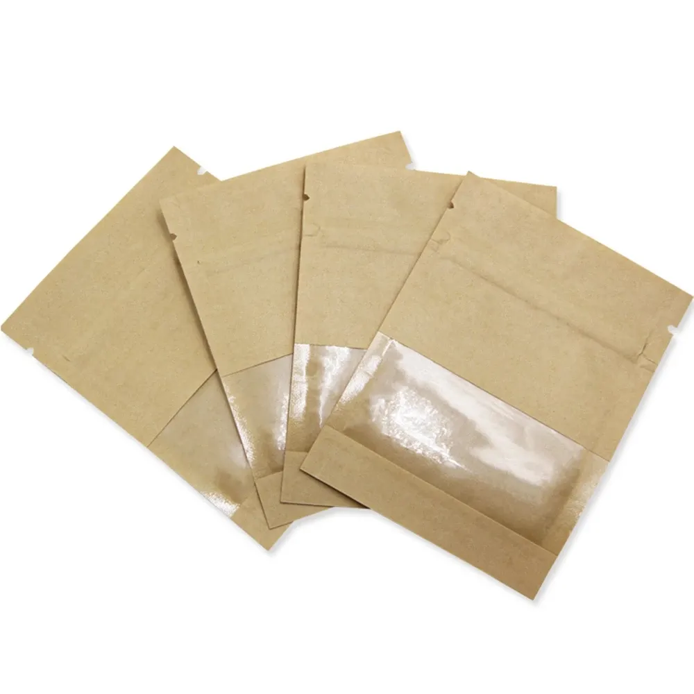 Brown White Kraft Paper Clear Window Zipper Lock Self Seal Packaging Bag Riciclabile Zipper Snacks Retail Food Storage Bag