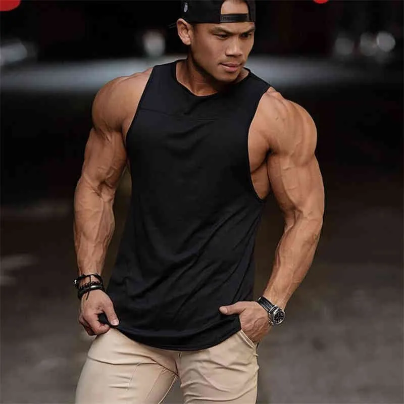 Muscleguys Gym Tank Top Men Workout Kläder Bodybuilding Stringer Muscle Västar Bomull Patchwork Singlets Fitness Homme 210421