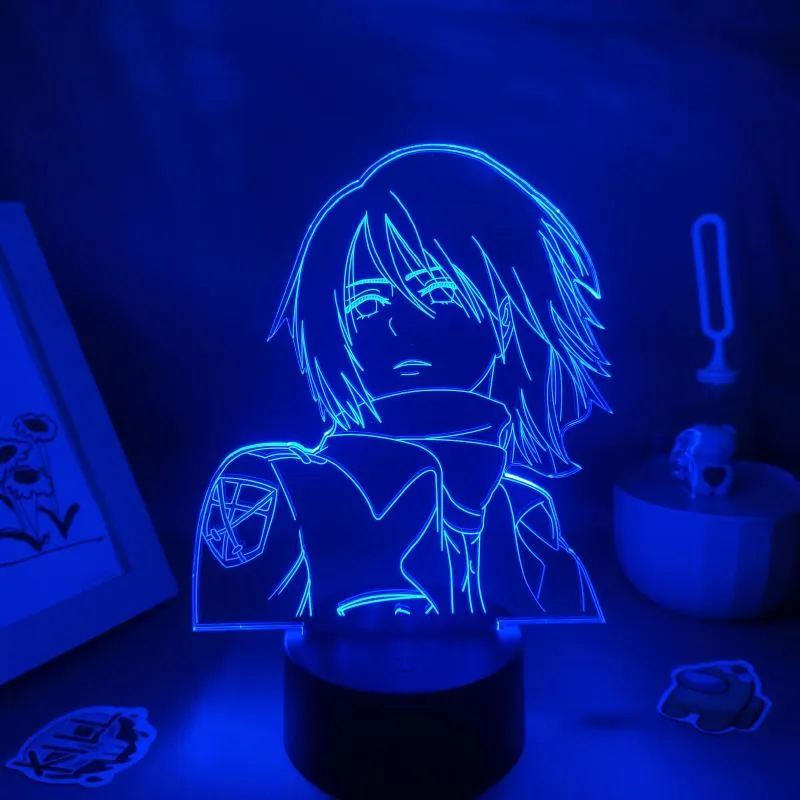 Luzes noturnas Manga de lava 3D Manga Mikasa Ackerman Ataque em figuras de anime Titan Led RGB Neon Battery Better Table Decor for Home251m