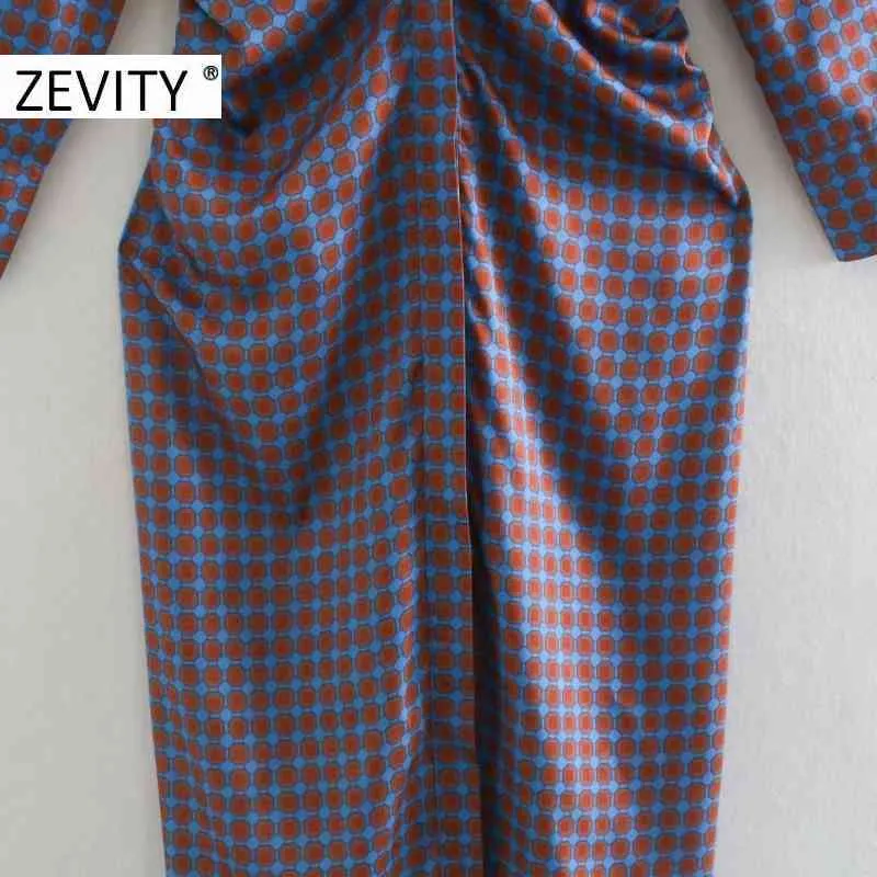 Herfst vrouwen vintage geometrische afdrukken kant geplooide shirt jurk dames chique kleding lange mouwen zakelijke vestido DS4543 210420