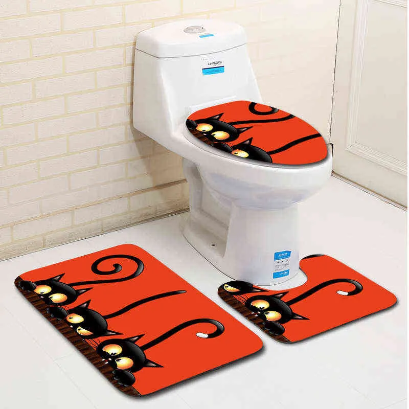 Colorful Bath Mat and Shower Curtain Set Anti Slip Carpet Bathroom Rug Toilet Seat Cover Mat Bathroom Doormat Absorbent Bath Set 211109