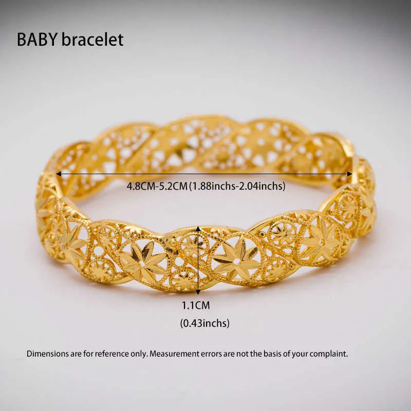 Baby Bangles Gold Färg Arabblomma Bangle i 4-9 år Baby Barn Barn Mellanöstern Gifts Baby Armband Smycken Gift Q0719