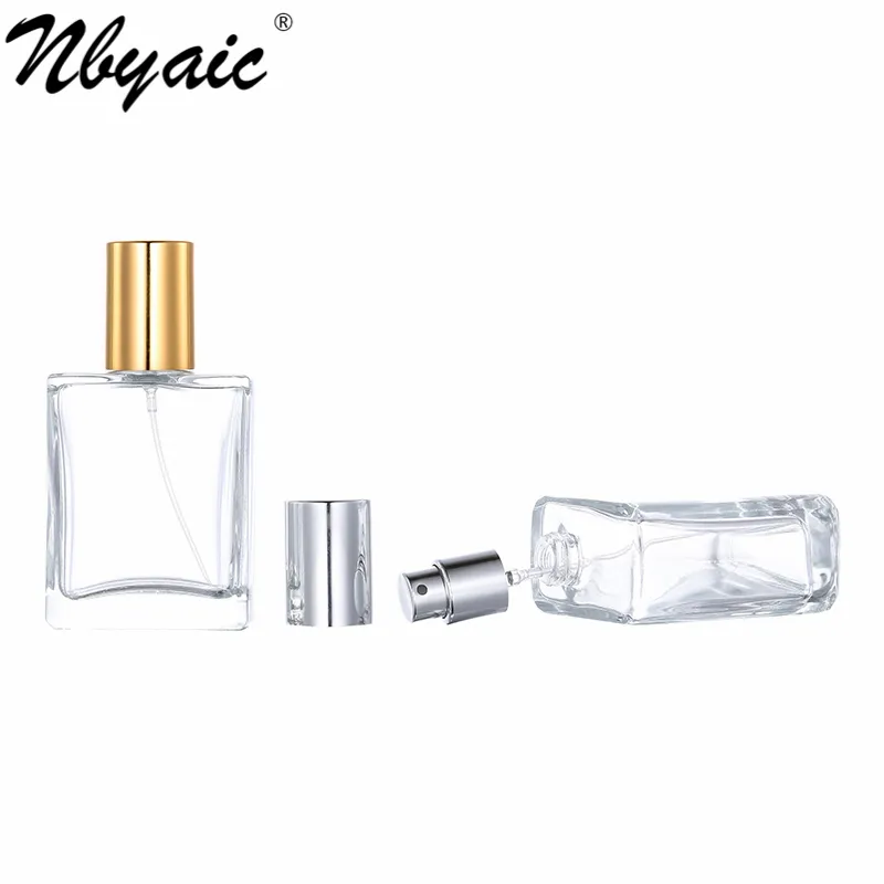 Frasco de substituição de perfume, ouro e prata capa retica, 30ml, 50ml porta transparente portátil, garrafa de spray