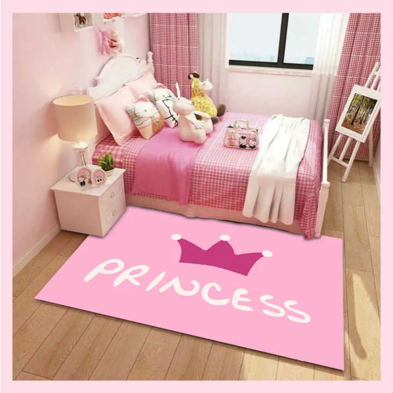 3D Pink Princess Carpet Kids Room Bedroom Cartoon Girl Area Rugs Nordic Living Large Home Decorative Floor Mat 210626