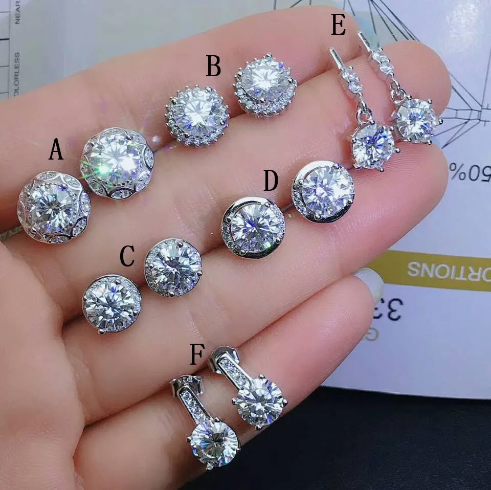 Meibapj 6 Style Real Moissanite Diamond Stud 925 Sterling Silver Fashion Flower Earrings Fine Jewelry Dla Kobiet