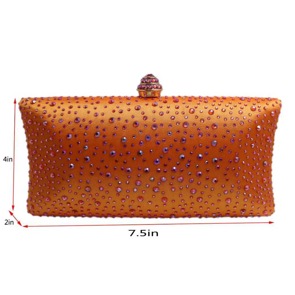 Pochettes de soirée en cristal orange pour femmes Sacs de soirée en cristal et boîte d'embrayage Noir / Vert / Violet / Gris / Or 210901