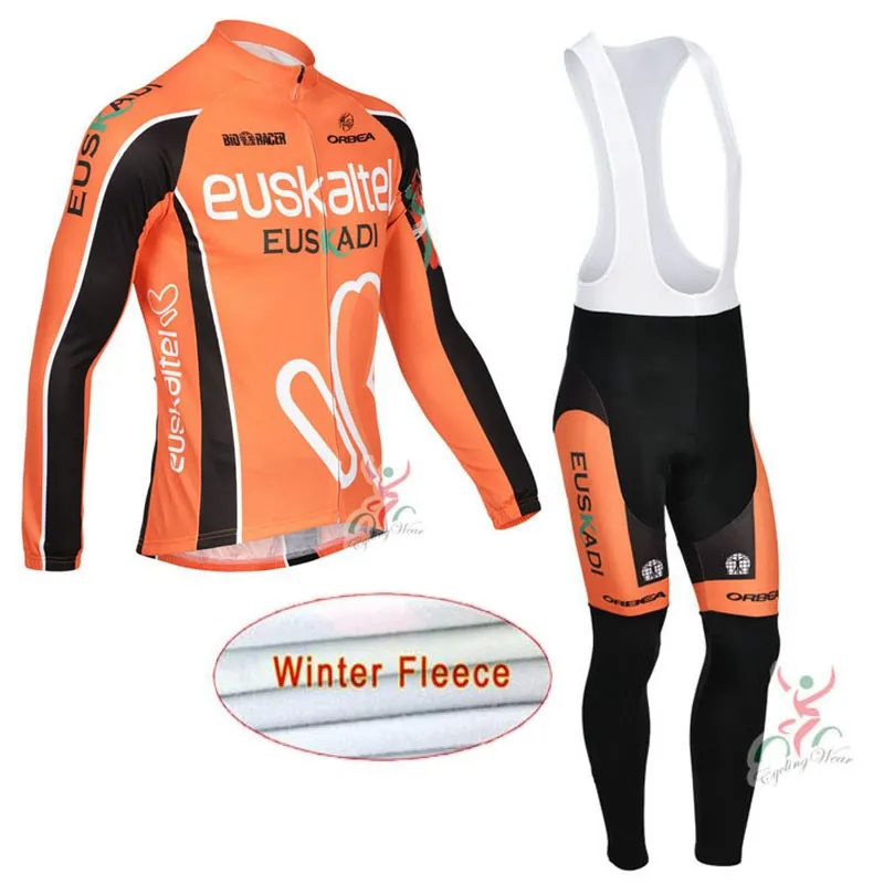 Euskaltel Team Winter Cycling Jersey Zestaw Mężczyzn Mężczyzny Polarowe polarowe koszule długie rękawy Zestawy spodne