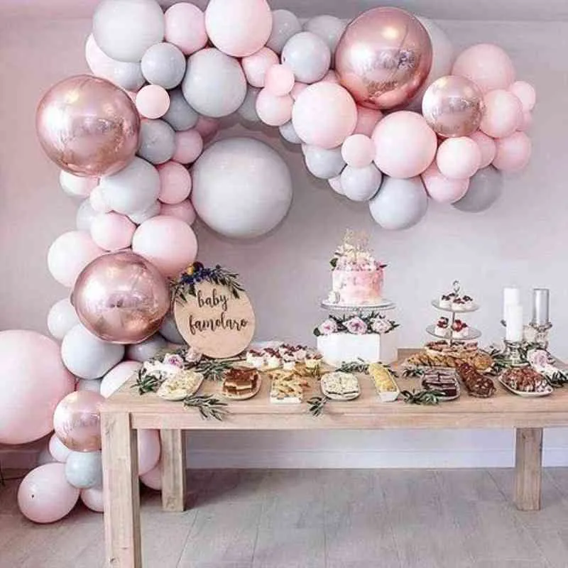Balon Garland Zestaw Macaron Grey and Pink Balon 4D Rose Gold Foil Balons Set Wesela Baby Shower Birthday Party Dekoracje 26572923