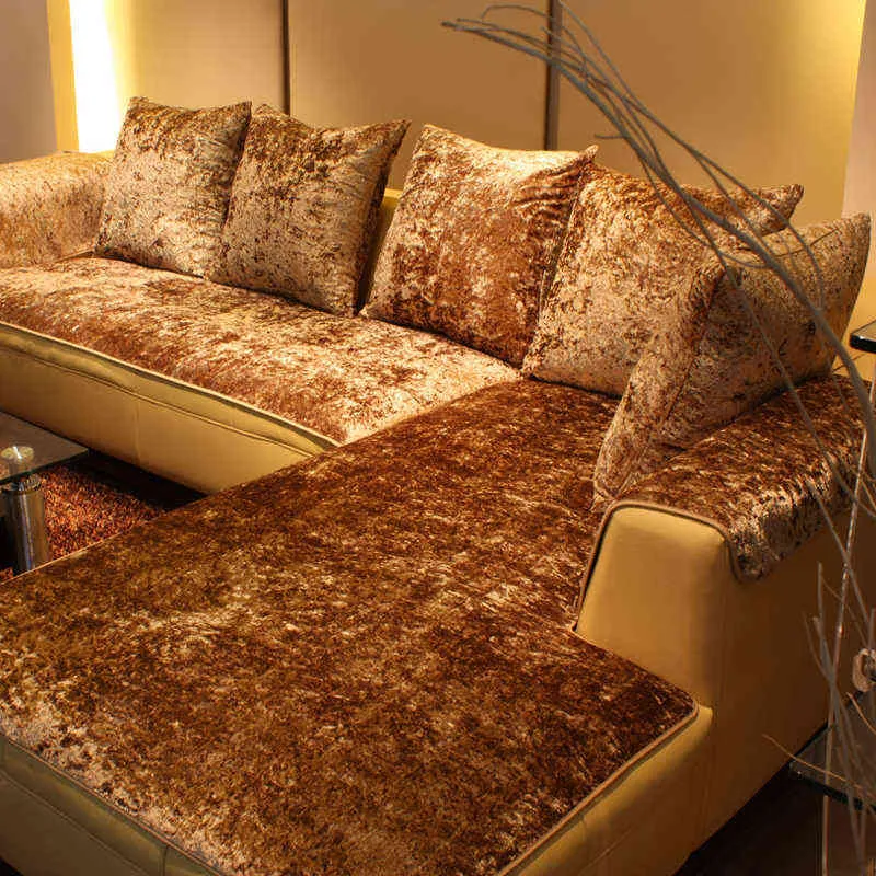 Grå bäddsoffa fyra årstider soffa täcker anti-skid läder europeisk stil plysch handduk modern glida kan anpassad 211116