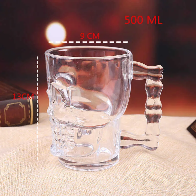 Verres à bière de crâne de 500 ml Tasse à café Tasses à café et tasses transparentes avec poignée Verre à vin pour Club Bar Halloween Partie 210804