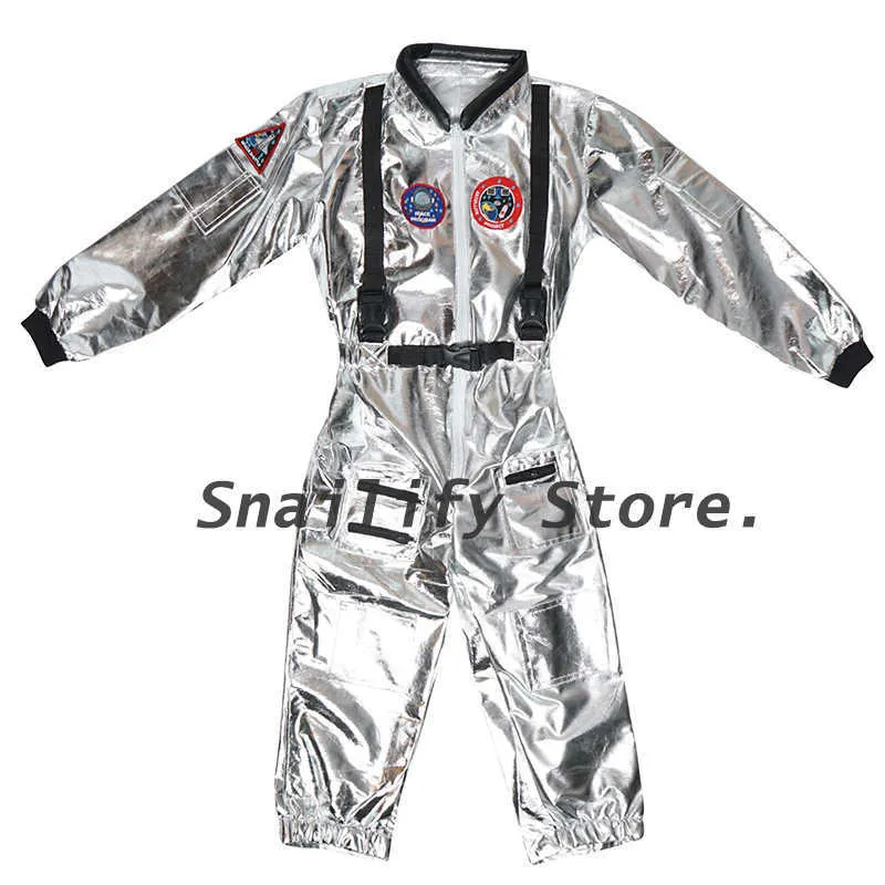 SLAILIFIIF Silver Spaceman Tumpsuit Boys Costume astronauta dla dzieci Halloween Cosplay Pilot Pilot Party Party Fancy Dress Q0915869497
