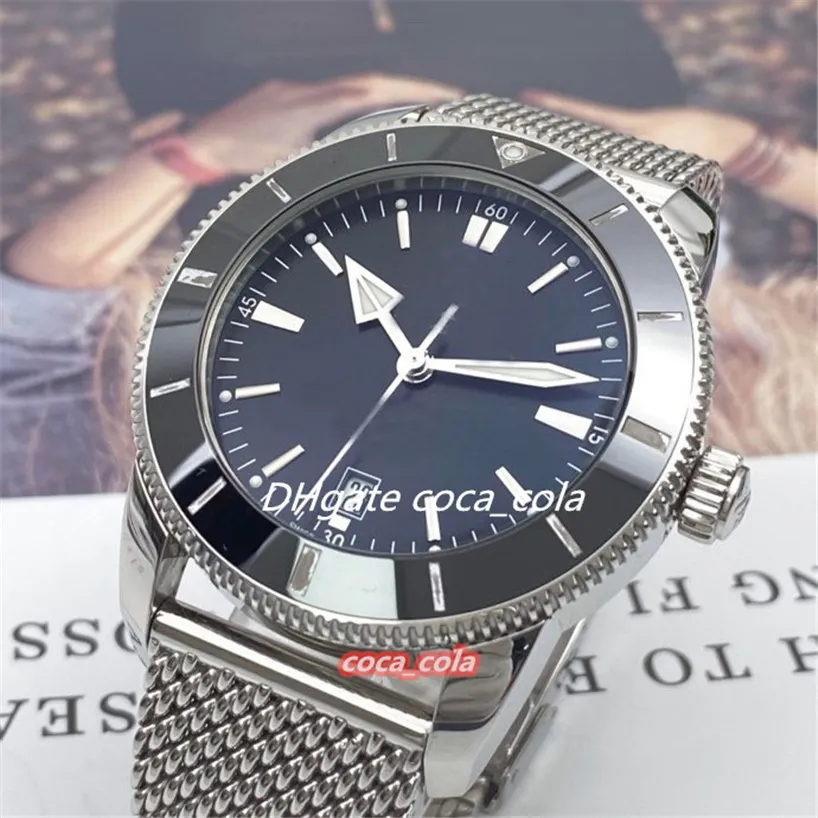 Top Quality Classic Super-0cean Mens Watches 46MM black Dial Stainless steel strip Automatic Mechanical Watch Luxury Style Wristwa262k