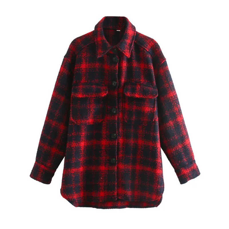 BLSQR Women Oversize Tweed Plaid Jackets Autumn Fashion Ladies Soft Coats Elegant Girls Chic Pocket Tops Outerwear 210430