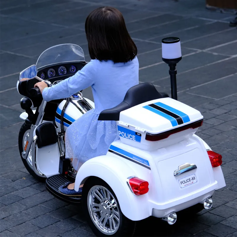 Kinder-Elektro-Motorrad, dreirädriges Dreirad, Polizeiauto, Lade-Kinderwagen, Baby, Mädchen, Junge, Fahrt auf einem E-Auto für Kinder