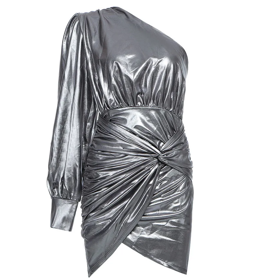 무료 세련된 여성 버블 긴 소매 원 소형 미니 드레스 드레이프 바디 콘 고터 섹시한 나이트 클럽 드레스 210524
