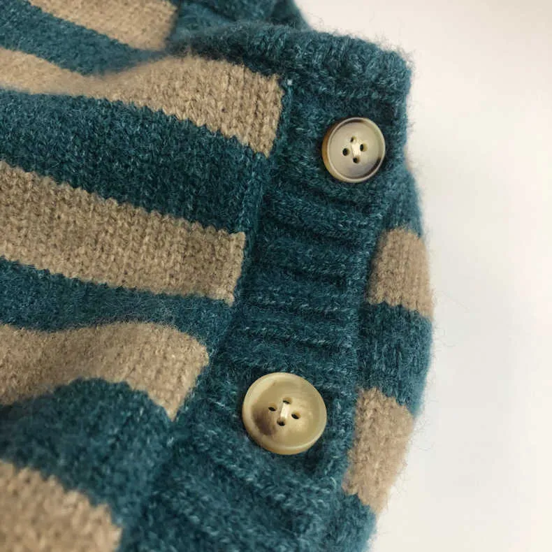 Sighificatore autunno e inverno Magni bambini pullover bambini Pullover blu a pezzi a pezzi rotondi a strisce Cardigan 210701