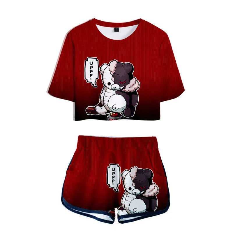 Jeu Danganronpa Monokuma Cosplay T-shirt Shorts Costumes Filles Junko Enoshima Ouma Kokichi T-shirts à manches courtes Femmes Sportswear Y0913