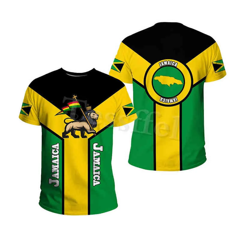 Tessffel Jamaica Lejonemblem Sommar Nytt mode 3D-tryck Toppar T-shirt Herr Dam Kortärmad T-shirt Streetwear Style-4 G1222