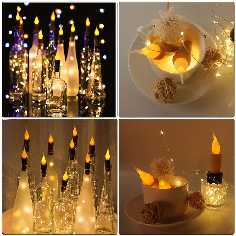 2M Candle Flameless Wine Bottle Cork String Lights Copper Led Fairy Lights Party Wedding Decor Lamp