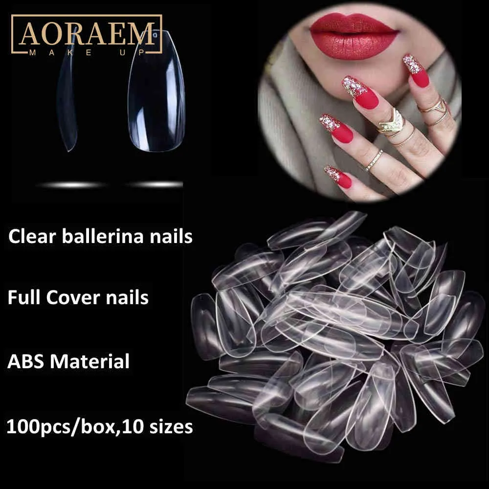 AORAEM 500 STKS Met Doos Flase Artificial Extension Fake S Clear Natural Transparent Full Tips Nagels Decoratie