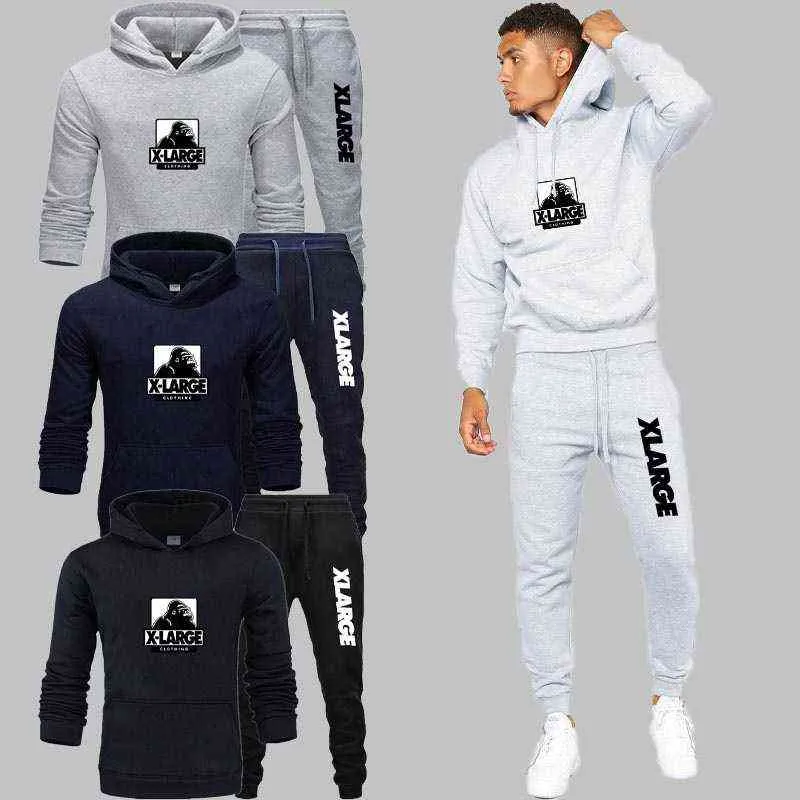 Mäns XLarge Printed Hoodies Set Sweatshirts Men Design Streetwear Solid Färg Pullover Toppar Man Spoort Suit och Jogging Pant G1217