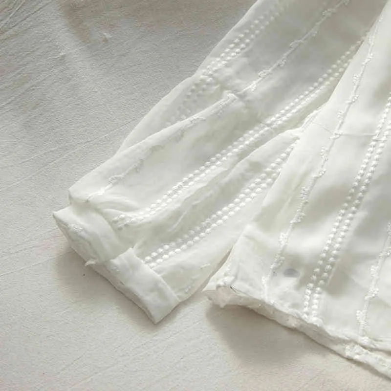 Ezgaga Chemise Femmes Blanc De Mode Arc O-cou Vintage À Manches Longues O-cou Parti Blouse Corée Style Offcie Dame Chemises Élégant 210430