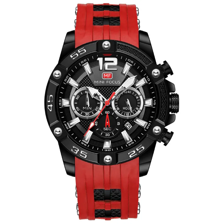 MINI FOCUS Multifunktions-Leuchtzifferblatt Quarz-Herrenuhren Uhr Silikonband-Armbanduhren mit funktionierenden Hilfszifferblättern304a