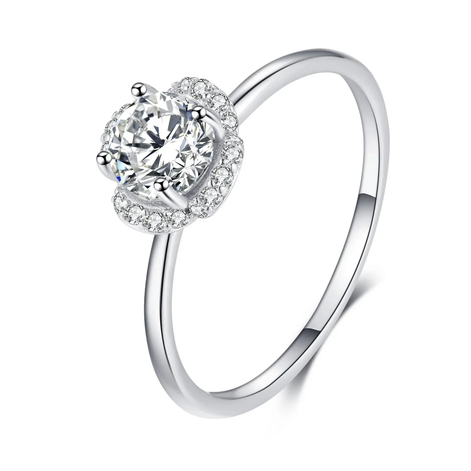 Bague de fiançailles en argent Sterling S925 en forme de fleur, quatre griffes, Simulation de diamant Moissanite, proposition élégante pour femmes