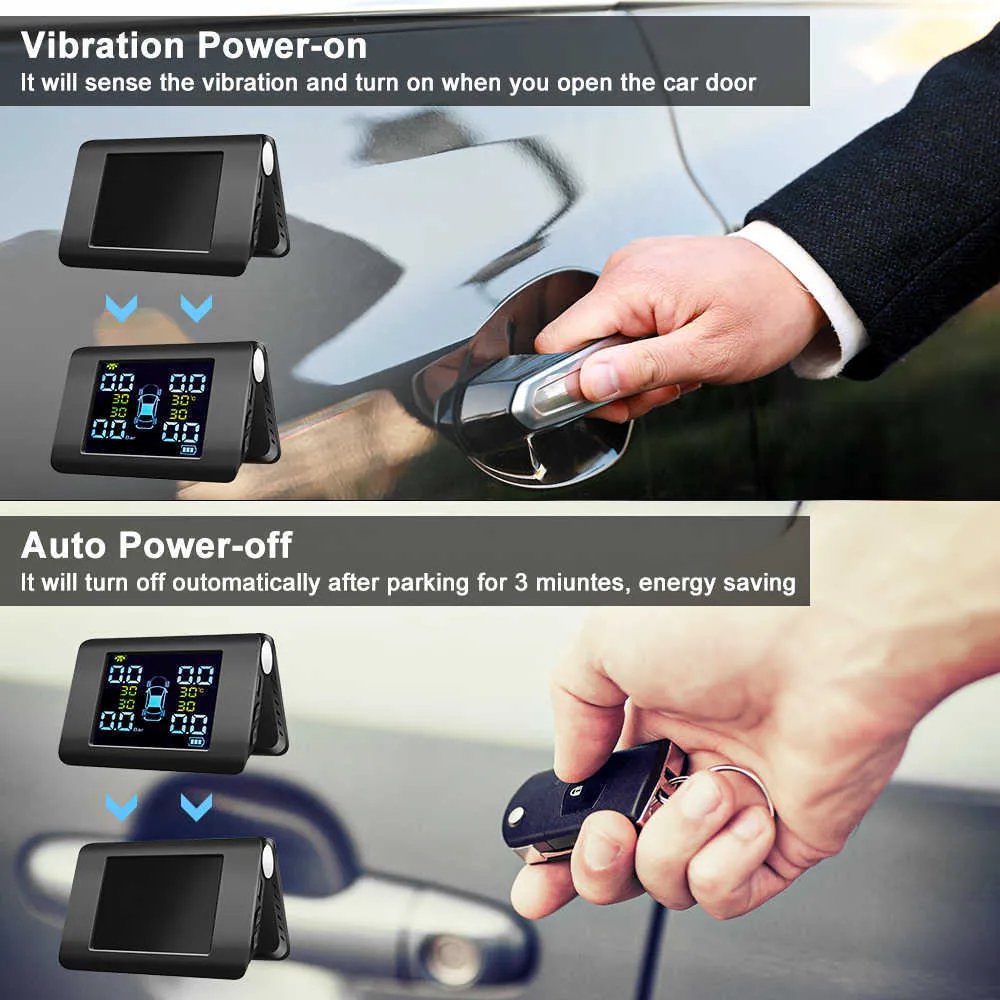 TPMS Solar Power Car Pressure Alarm 90 Monitor Auto Security System Tire Tyres Warning New2626