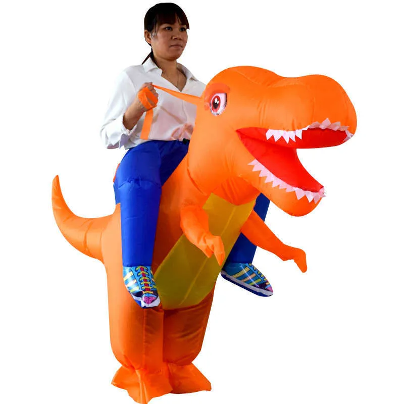 Vuxna barn uppblåsbar kostym halloween drake dinosaur cosplay t-rex fancy klänning barn rider på dino purim kostymer g0925249t