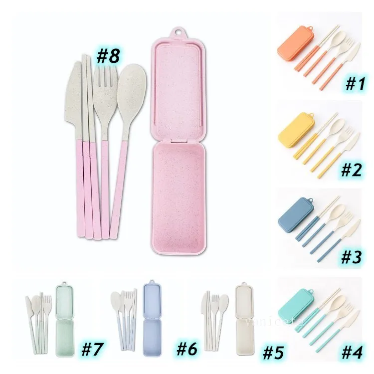 Wheat Straw Folding Cutlery Set Kids Knife Fork Spoon Chopsticks Portable Dinnerware Kits Flatware Sets for Travelling Camping T2I52820