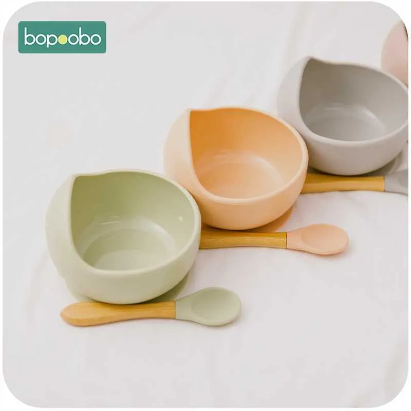 Bopoobo Silicone Bowl Baby BPA Gratis Chewing Food Grade Born Tillbehör Tänder Matning Tillbehör 211026