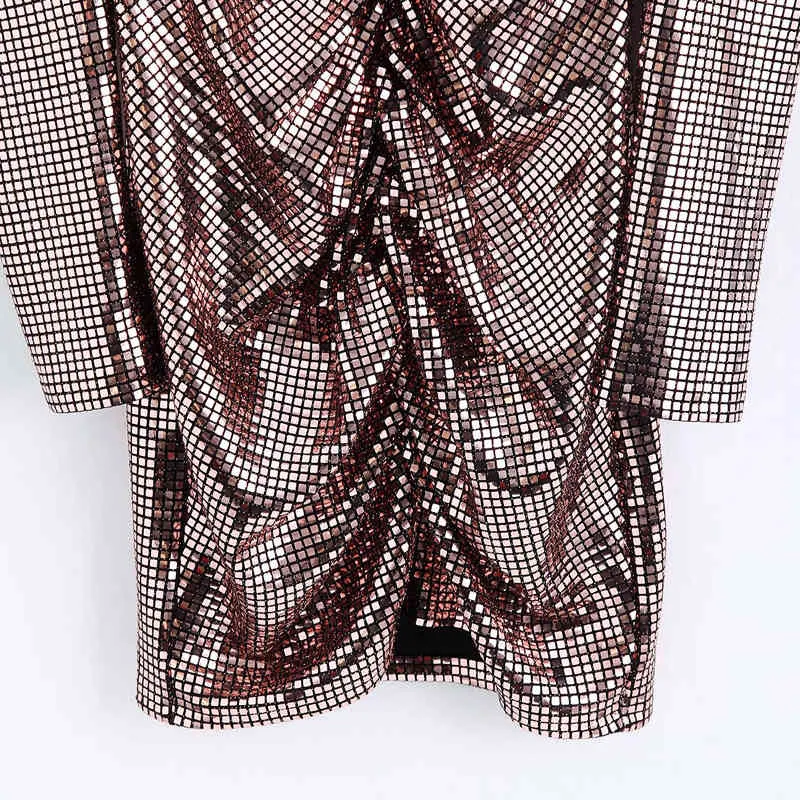 여성 여름 섹시한 미니 연필 드레스 긴 소매 v 넥 스팽글 주름 된 여성 우아한 파티 드레스 의류 Vestidos 210513