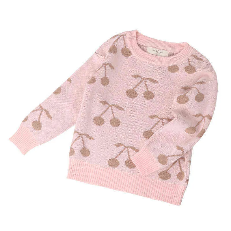Wiosna Jesień Design Baby Girls Chłopcy Sweter Wiśniowy Wzór Słodkie Dzieci Topy 211201