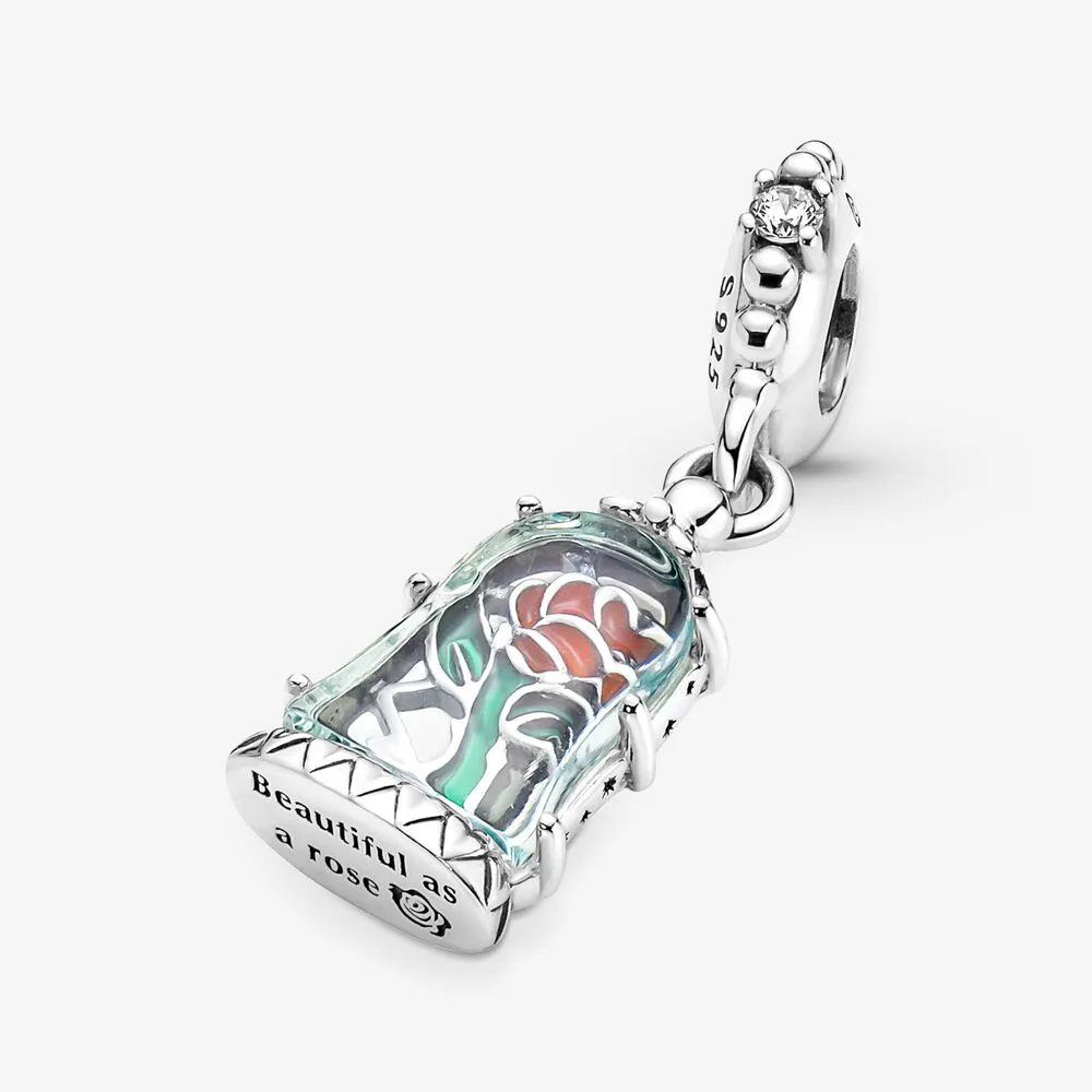 100% 925 Sterling Silver Enchanted Rose Dangle Charm Fit Original European Charms Bracelet Mode Femmes Mariage Fiançailles Jewelr2250