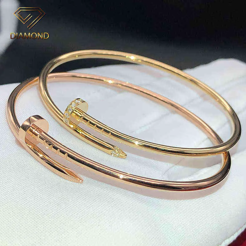 high quality 18K nail Bracelet female rose color gold hollow elastic thin head and tail diamond jewelry band certificate1424354