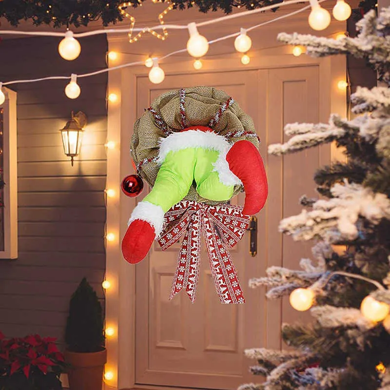 Christmas Thief Burlap Wreath Crader Design Dekoracja choinki Dekoracja Xmas Dekoracja Garland Dekoracja domu przednie drzwi Hoop H1020