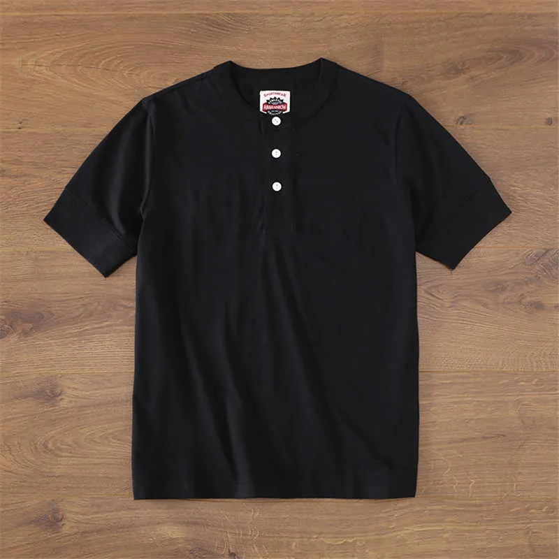 Japanska Harajuku Vintage Short Sleeve Henley Collar T Shirt för män Urban Boys Streetwear Casual Plus Storlek 210629