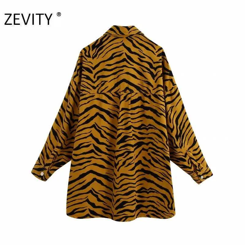 Zeefity vrouwen vintage dier textuur print casual losse shirt jas vrouwelijke lange mouw zakken patch jassen uitloper chique tops CT582 210603