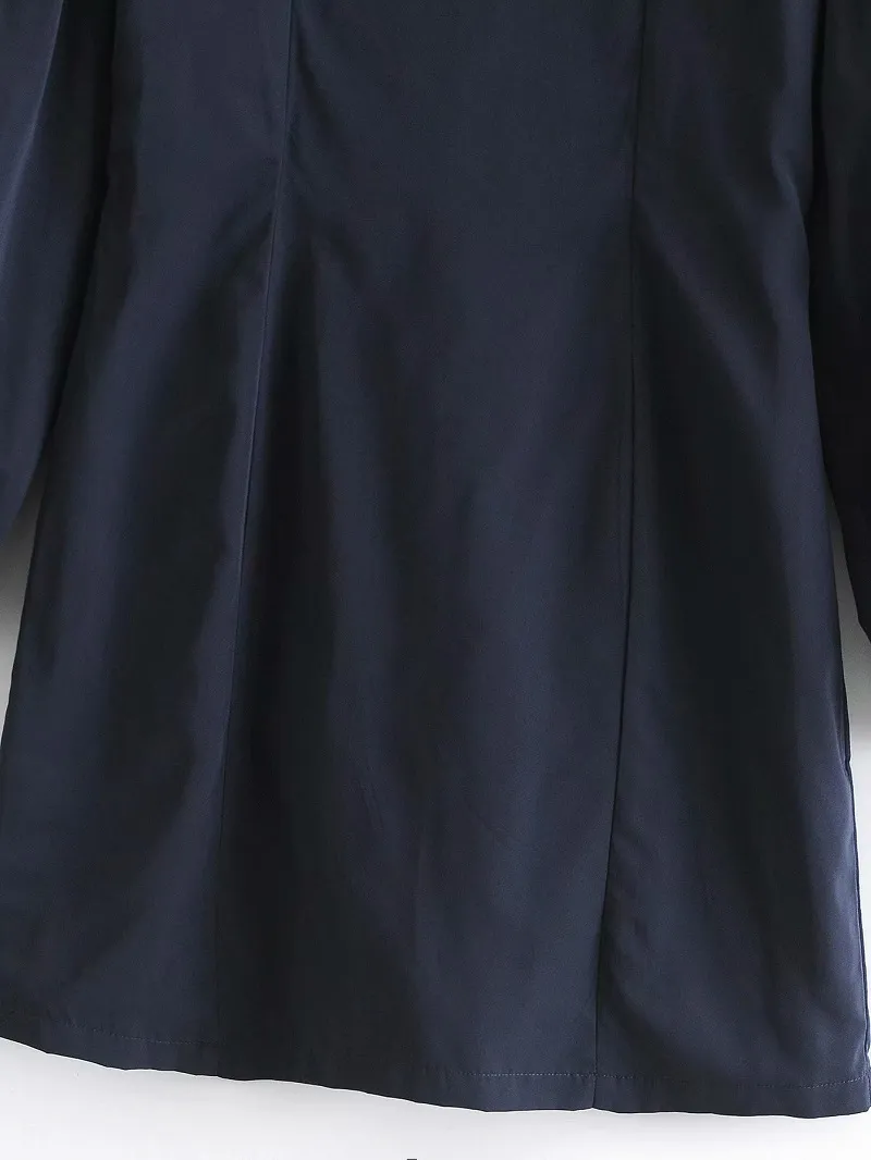 Toppies Casual Lantern Sleeve Mini Robe Vintage Bleu Marine Slim Robe Femme Slim Blouses O-Cou Couleur Solide 210412
