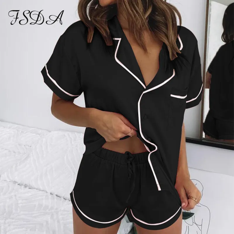 FSDA 2021女性セットセクシーな半袖トップシャツとショーツカジュアルサテン2枚セットエレガントな夏の衣装ファッションx0428