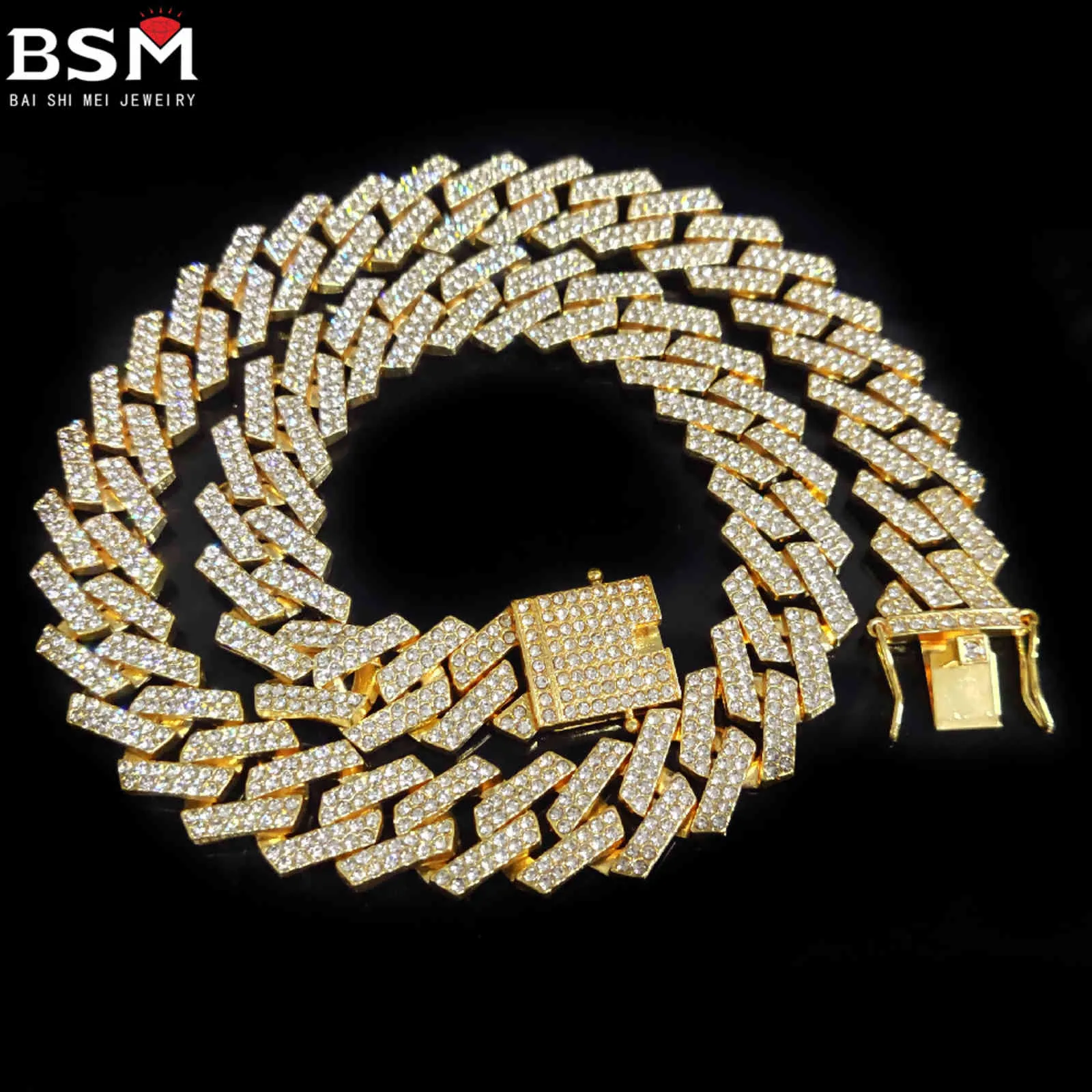Hip Hop Bling Fashion Chains Jewelry Mens Gold Silver Miami Cuban Link Chain Necklaces Diamond Iced Out Chian Necklaces Golden Sparkle