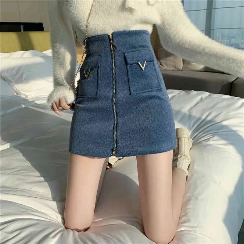 Letras de lana Mujer A-line Otoño Invierno Vintage Mujer Faldas moda coreana Mini Faldas 19513 210415