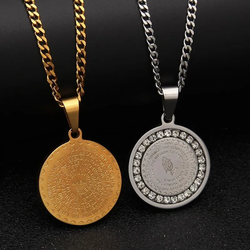 Pendant Necklaces Hip Hop Men's Jesus Praying Hand Dog Tag Army Chain For Men Gold Color Stainless Steel Bible Prayer Jewelry243p