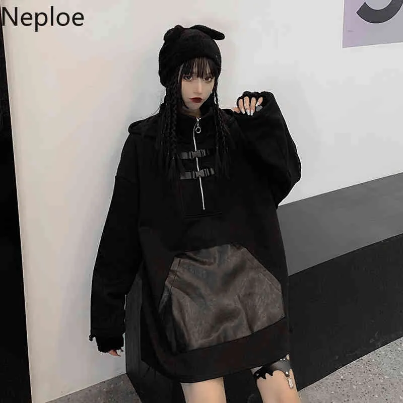Neploe Harajuku Noir Sweat Femmes Automne Hiver Vêtements Streetwear Coréen À Capuche Surdimensionné Outwear Thicked Chic Hoodies 210422