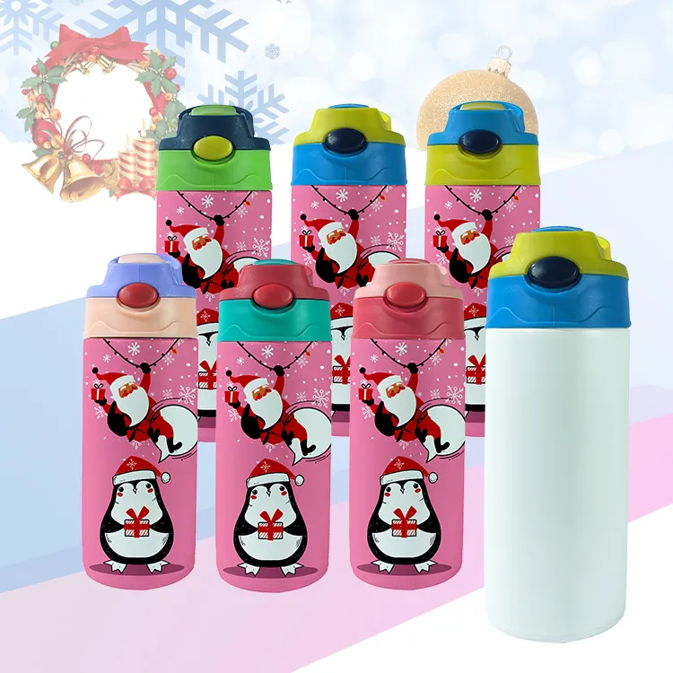 US Warehouse 12oz Kids Sublimation Sippy Cups Blank Straight Tumblers med blandade lock Stainnless Steel Drinking Bottle 60st Carto220p